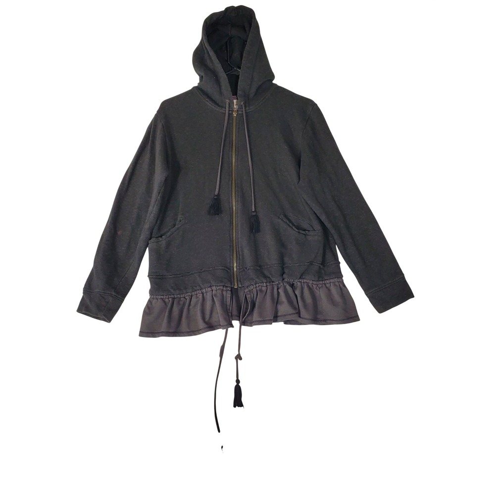 Knox Rose Girls Charcoal Grey Ruffle Hem Tassel Full Zip Hoodie Sweatshirt L